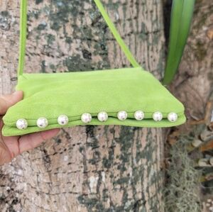 Hype Lime Green Suede Leather Shoulder Small Bag